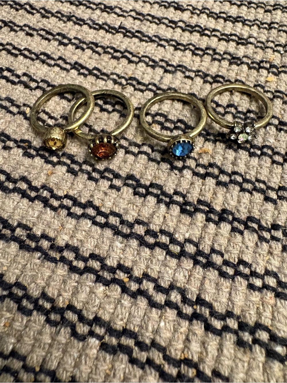 Vintage-Inspired Multi-Stone Stacked Ring with Blue, Amber & Crystal Accents - Picture 2 of 2